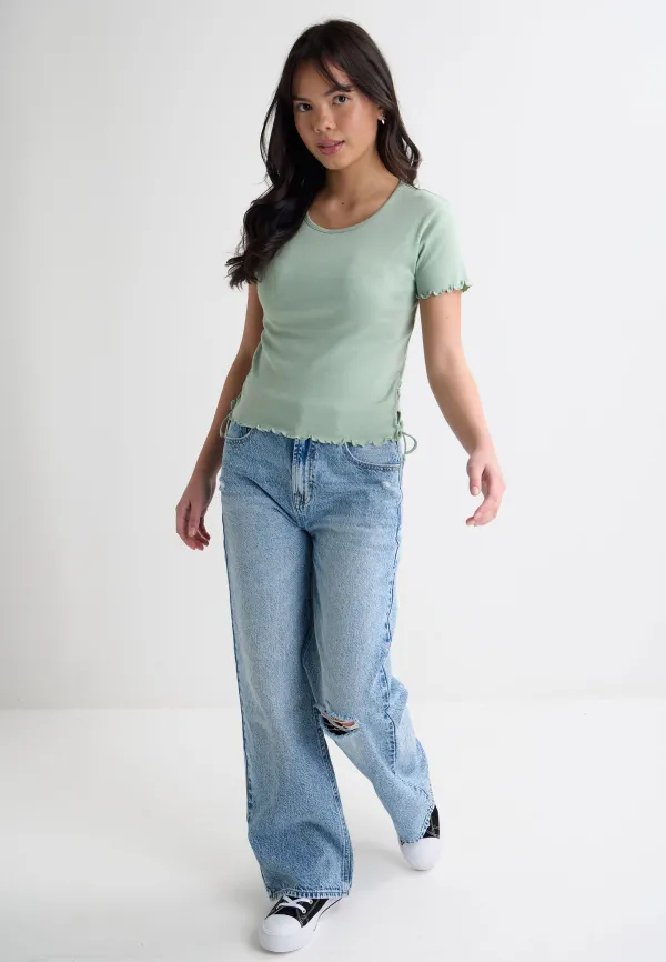 Older Girls Mint Green Ribbed Side Tie Top