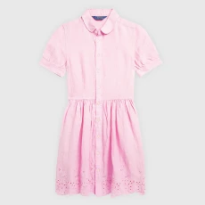 Older Girls Pink Broderie Linen Shirt Dress Older Girls Pink Broderie Linen Shirt Dress