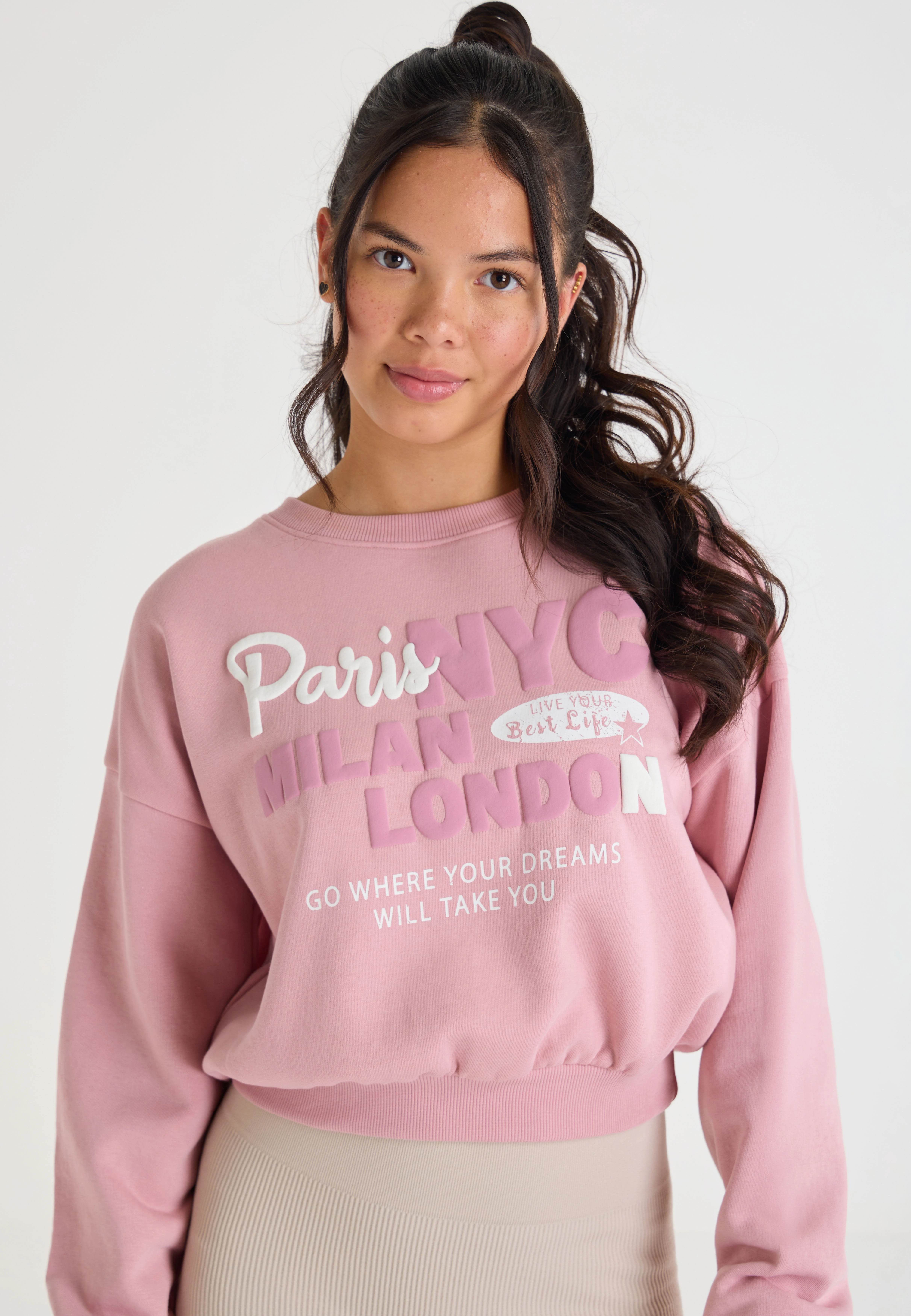 Older Girls Pink City Slogan Sweatshirt