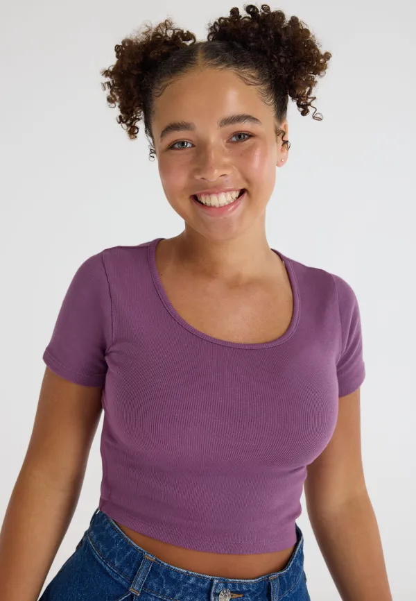 Older Girls Plum Rib Crop T-shirt