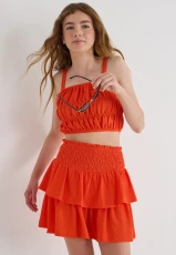 Older Girls Red Textured Ra-Ra Skirt
