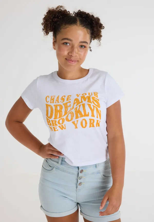 Older Girls White Brooklyn Slogan T-shirt