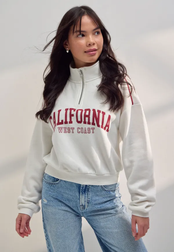 Older Girls White California Half Zip Sweatshirt