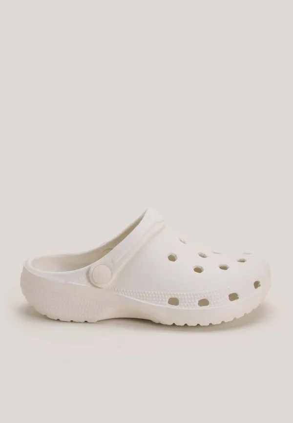 Older Girls White Plain Clogs