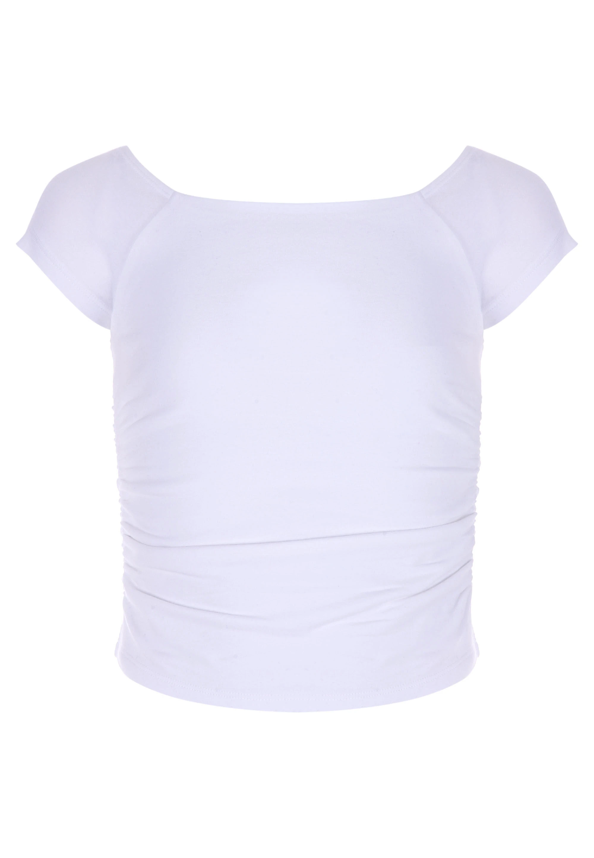 Older Girls White Wide Neck Ruche Top