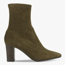 Olive Alice Stretch Suede Heeled Ankle Boots - Green