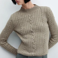 Olive Embellished Cable Knit Sweater - Green