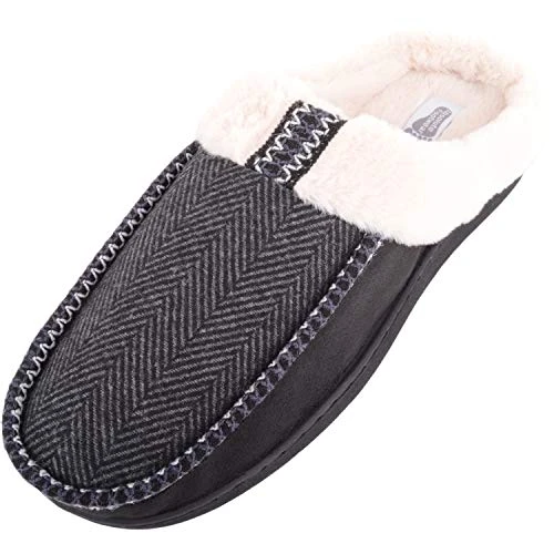 Oliver, Mens Slip On Mule Slipper with Faux Fur Inner and Stripe Design - Black - Medium (UK 8 / UK 