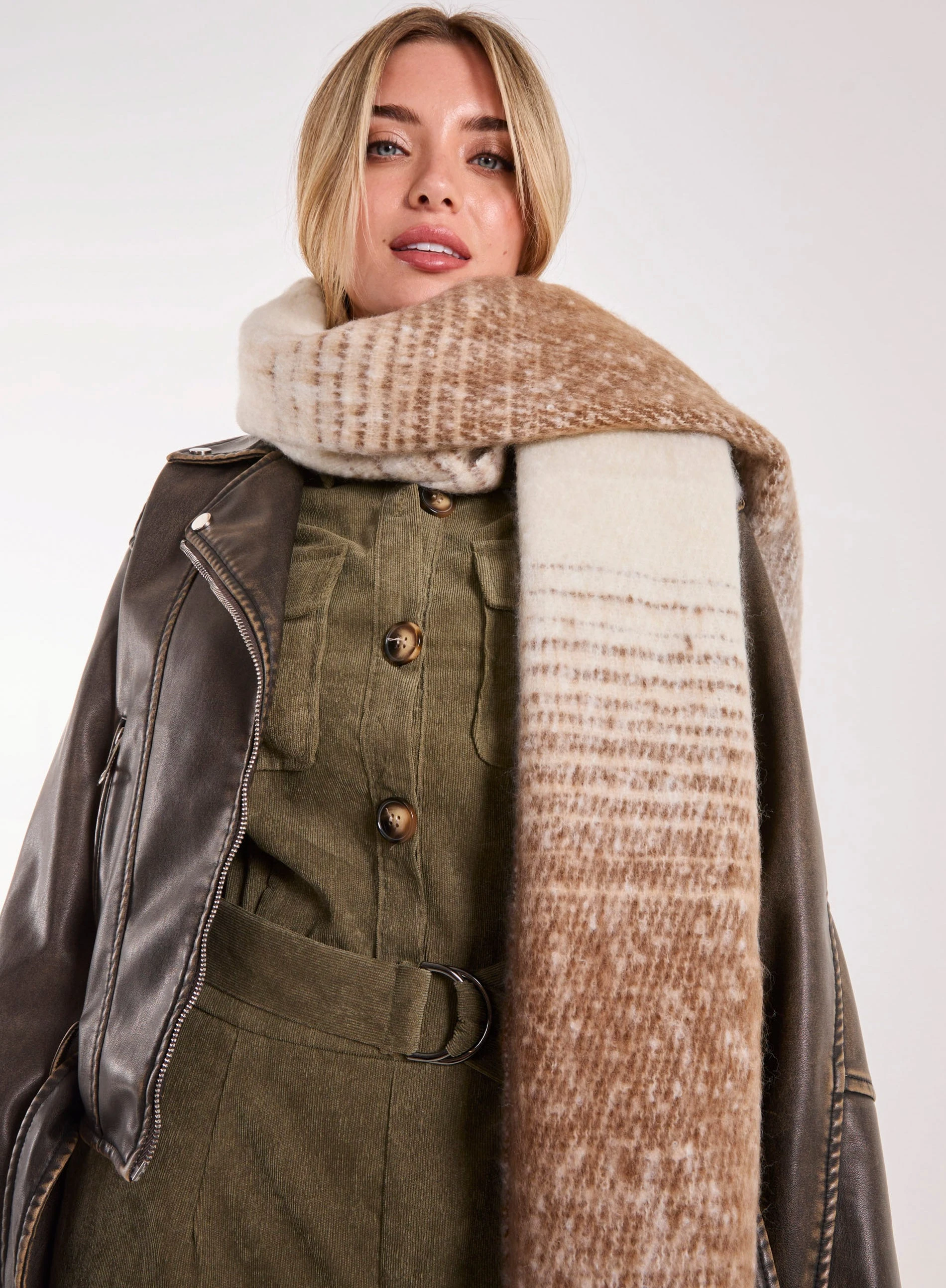 Ombré Brushed Scarf - ONE - BROWN PATTERN