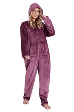 Onesies for Women Soft Comfy Fleece Pyjamas Nightwear for Women Fluffy Fleece Onesie Lounge Wear Sizes S-XL (Purple, XL)