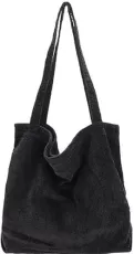 Online Shopping Women's Large Corduroy Handbag Crossbody Bag Fashionable and Practical Handbag Bohemian Style Handbag Suitable for Outdoor Camping Shopping (Black)