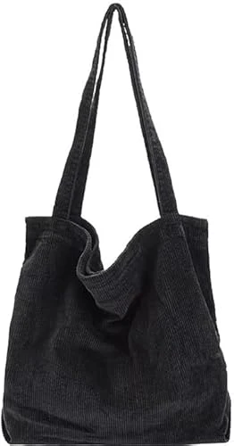 Online Shopping Women's Large Corduroy Handbag Crossbody Bag Fashionable and Practical Handbag Bohemian Style Handbag Suitable for Outdoor Camping Shopping (Black)