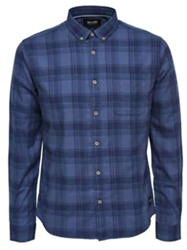 Only and Sons Men's Cooper Checkered Long Sleeve Casual Shirt, Dress Blues, Small