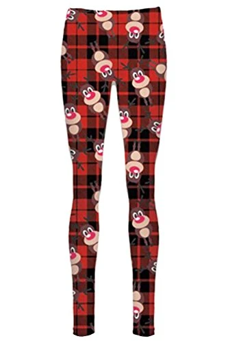 OOPS Outlet Women's Christmas Legging Xmas Santa Reindeer Tartan Candy Jegging Plus Size (US 16/18) Rudolph Red Tartan