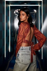 Open Back Marble Print Top Rust