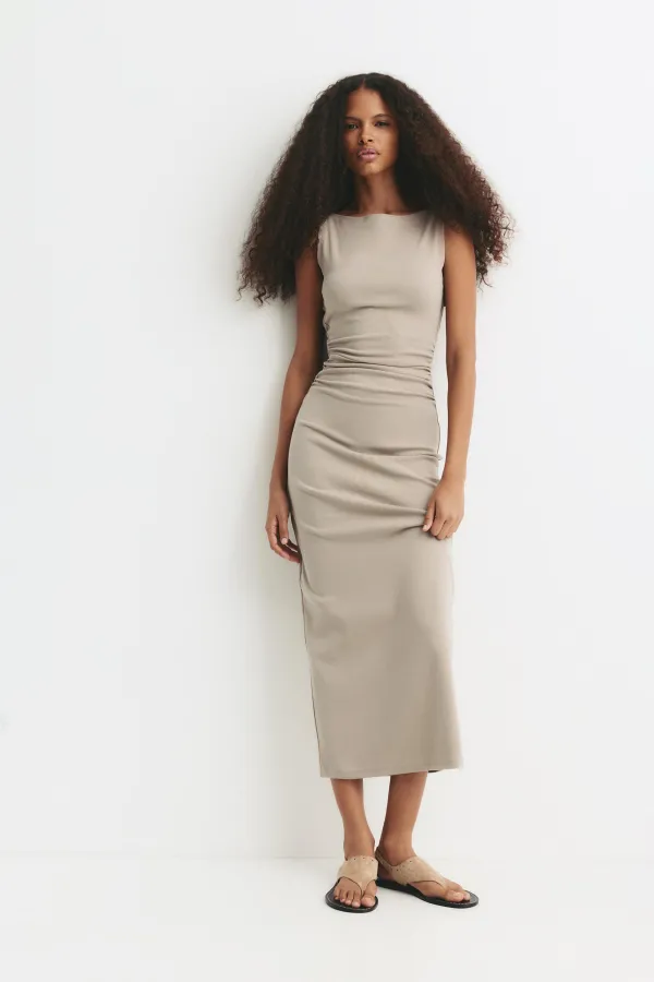 Open Back Midi Dress - Taupe