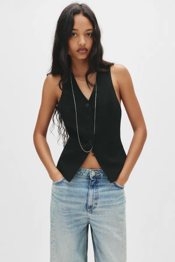 Open Back Tailored Fit Waistcoat - Black