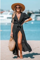 Open-Front Cover-Up Duster Kimono - Black