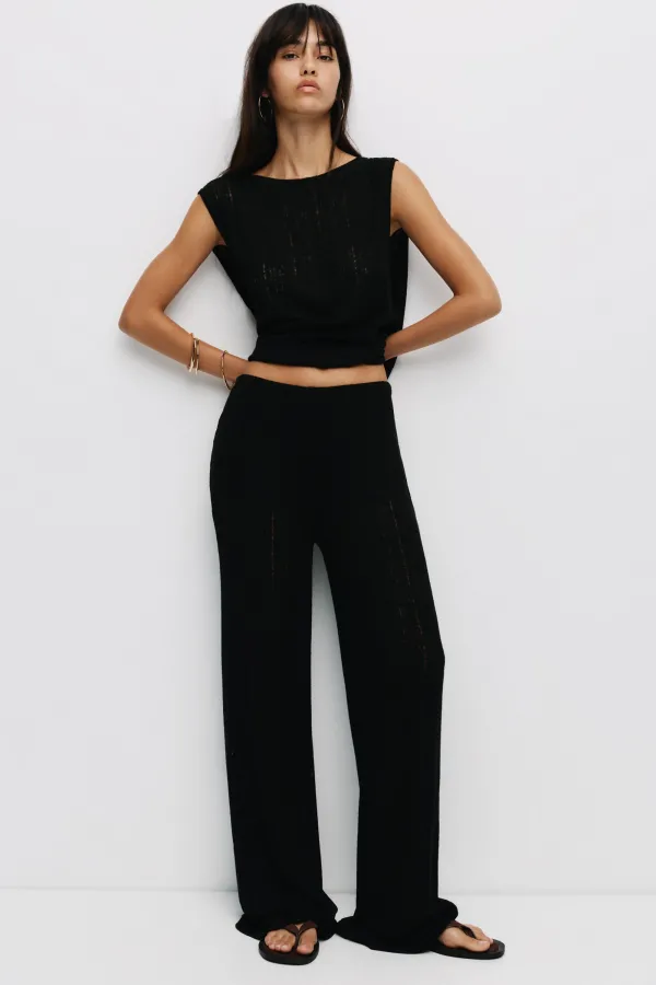 Open-Knit Pants - Black