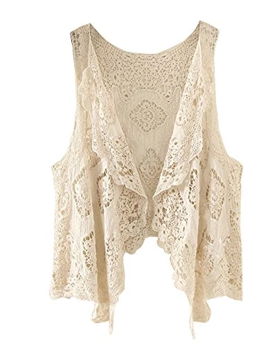 Open Stitch Cardigan Boho Hippie Butterfly Crochet Vest Beige