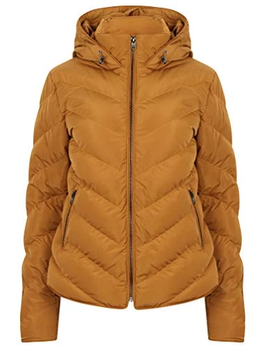 Oracle Quilted Hooded Puffer Jacket in Mustard - -10