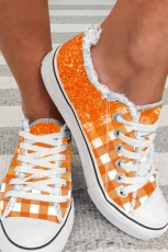 Orange Checkered Flat Canvas Shoes - ORANGE / / 52%NYLON+%ACRYLIC+%POLYESTER