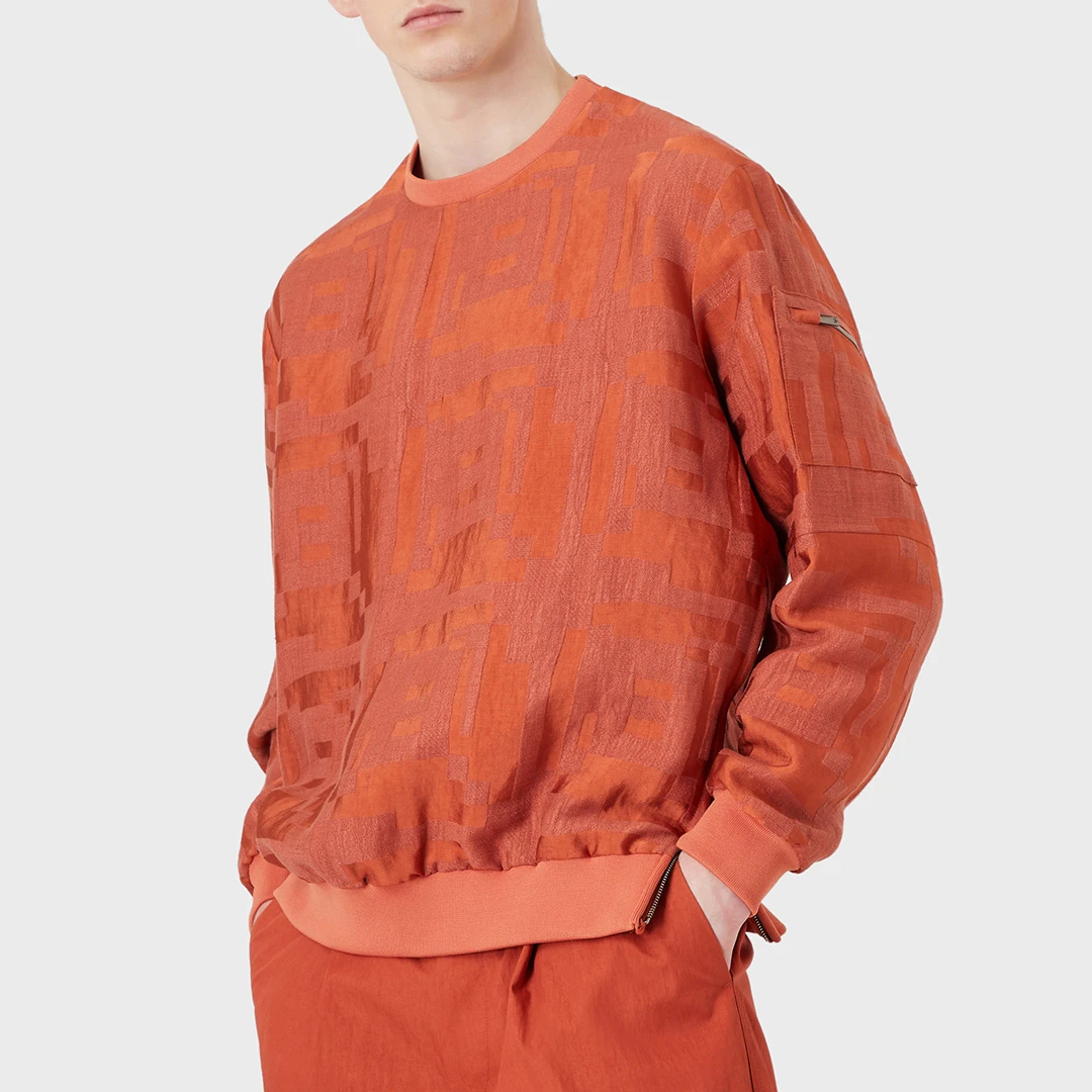 Orange Crew Neck Sweatshirt - Beige