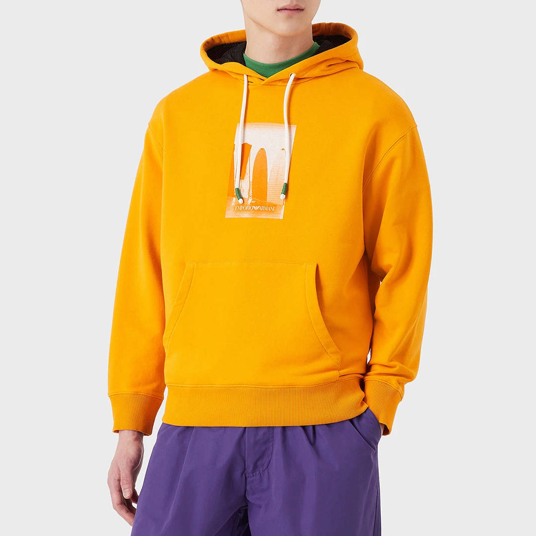 Orange Drawstring Cotton Blend Hoodie - Beige