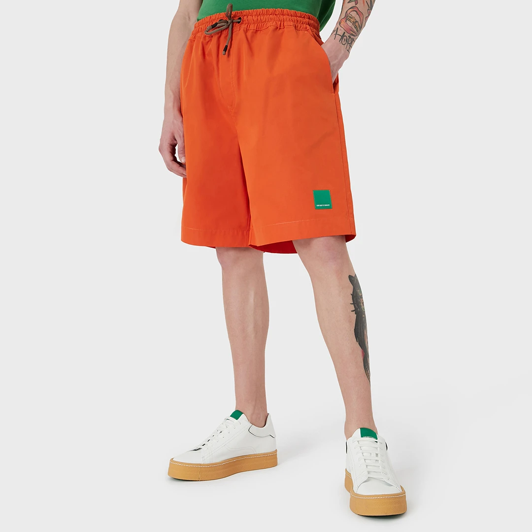 Orange Drawstring Cotton Shorts - Beige