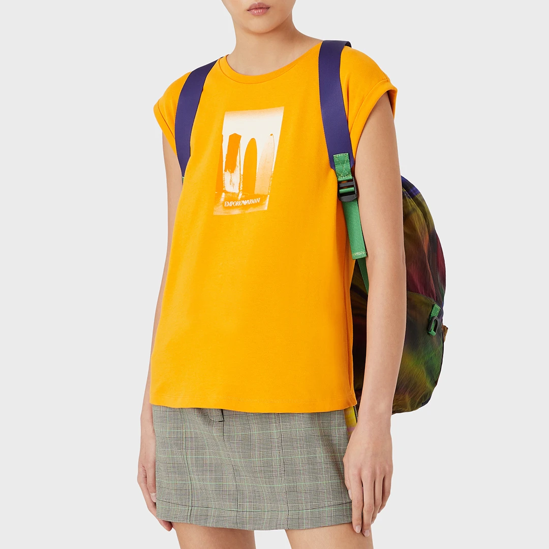 Orange Graphic Cotton T hirt - Beige
