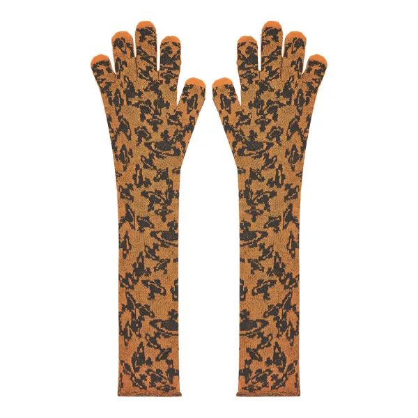 Orange Long Knitted Gloves - Size L/XL