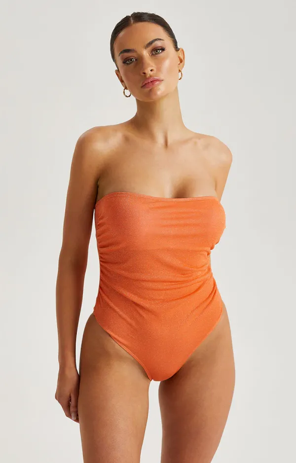 Orange Sparkly Bandeau Swimsuit 14