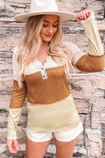 Orange Striped Color Block Henley Top - ORANGE / / 65%POLYESTER+%VISCOSE+%ELASTANE