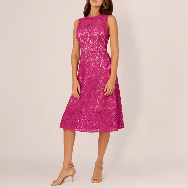 Orchid Pink Lace Midi Dress
