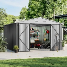 Outdoor 10x12 FT Garden Metal Storage Shed with Lockable Door - Grey