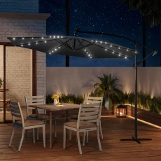 Outdoor LED Lighted Patio Umbrella with Crank Lift System with Base - Black