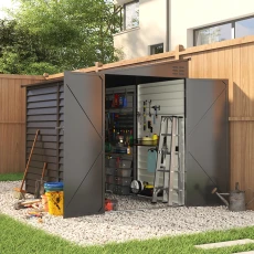 Outdoor 4x8 FT Garden Steel Storage Shed - Dark Grey