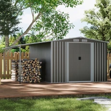 Outdoor 8x10 FT Garden Metal Storage Shed with Lean-to - Dark Grey