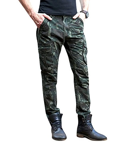 Outdoor Cargo Pants Mens Casual Camouflage Multi Pockets Camo Cargo Trousers Dark Army Green 31