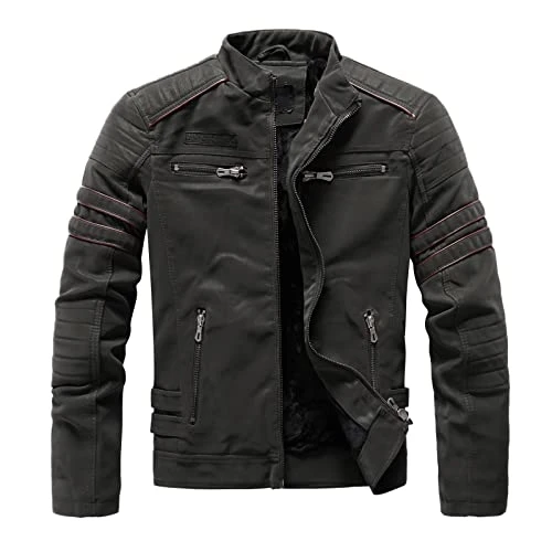 Outdoor Jacket Men's Sweat Jacket Without Hood Men's Autumn and Winter Abrasive Leather Fashion Slim Brushed PU Jacket Motorcycle Slim Coat Winter Jacket Men's Short Sports Jacket Men's Rain Jacket