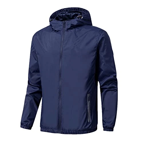 Outdoor Jacket Softshell Jacket Men's Waterproof Men's Casual Outdoor Solid Hooded Outdoor Jackets Long Sleeve Zip Slit Pocket Coat Jackets Men's Bomber Jacket Outdoor Jackets for Men, BU1, XXXL