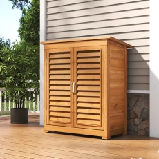 Outdoor Modern Solid Wood Storage Garden Tool Cabinet - Brown