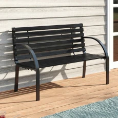 Outdoor Park Bench Solid Wood Metal Garden Bench - Black
