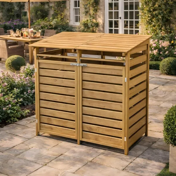 Outdoor Spruce Wood Garbage Garden Storage Shed - Brown - Size Large