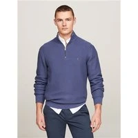 Oval Structure Zip Mock - Blue - L