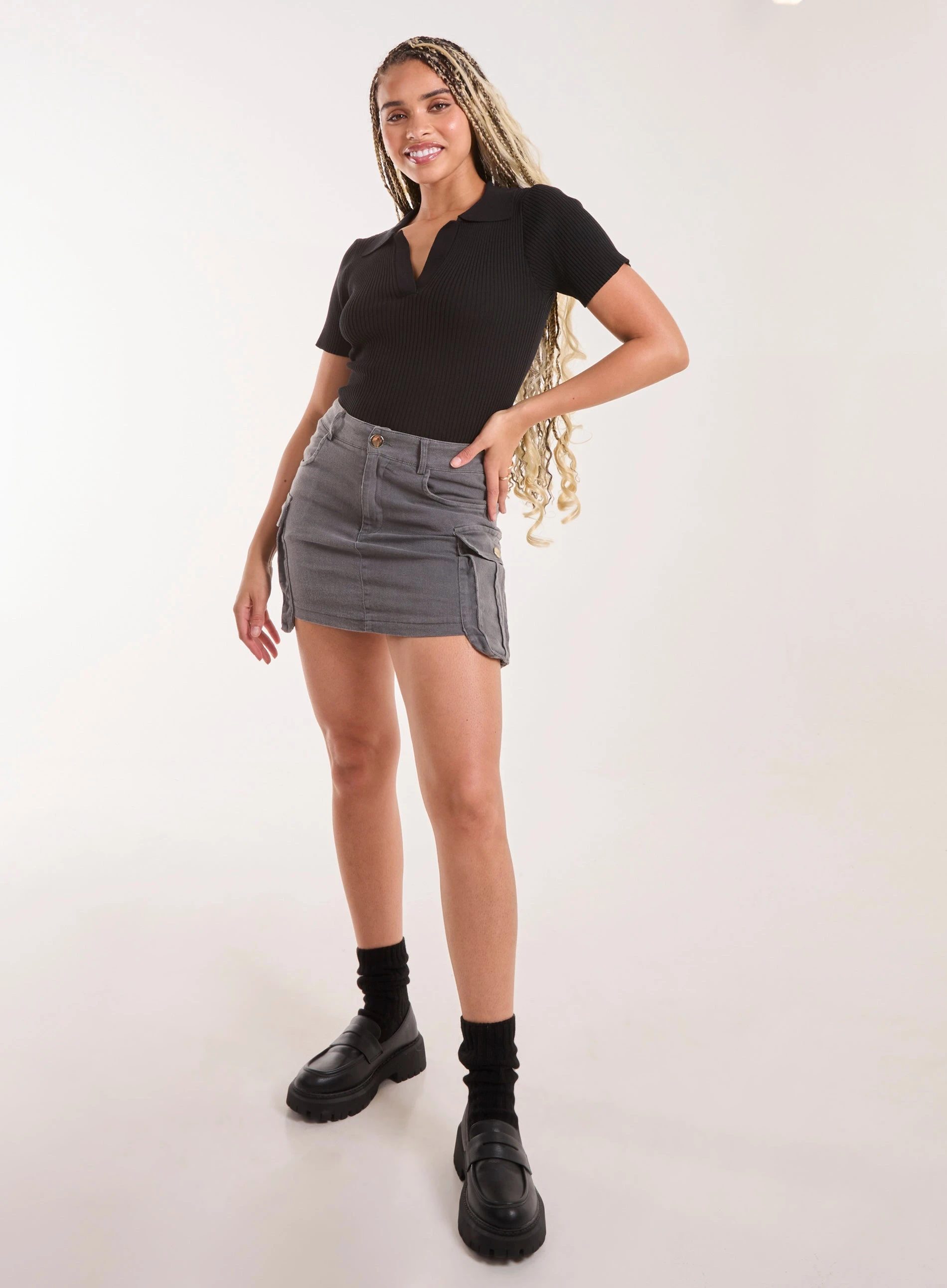 Oversized Pocket Cargo Mini Skirt Slate
