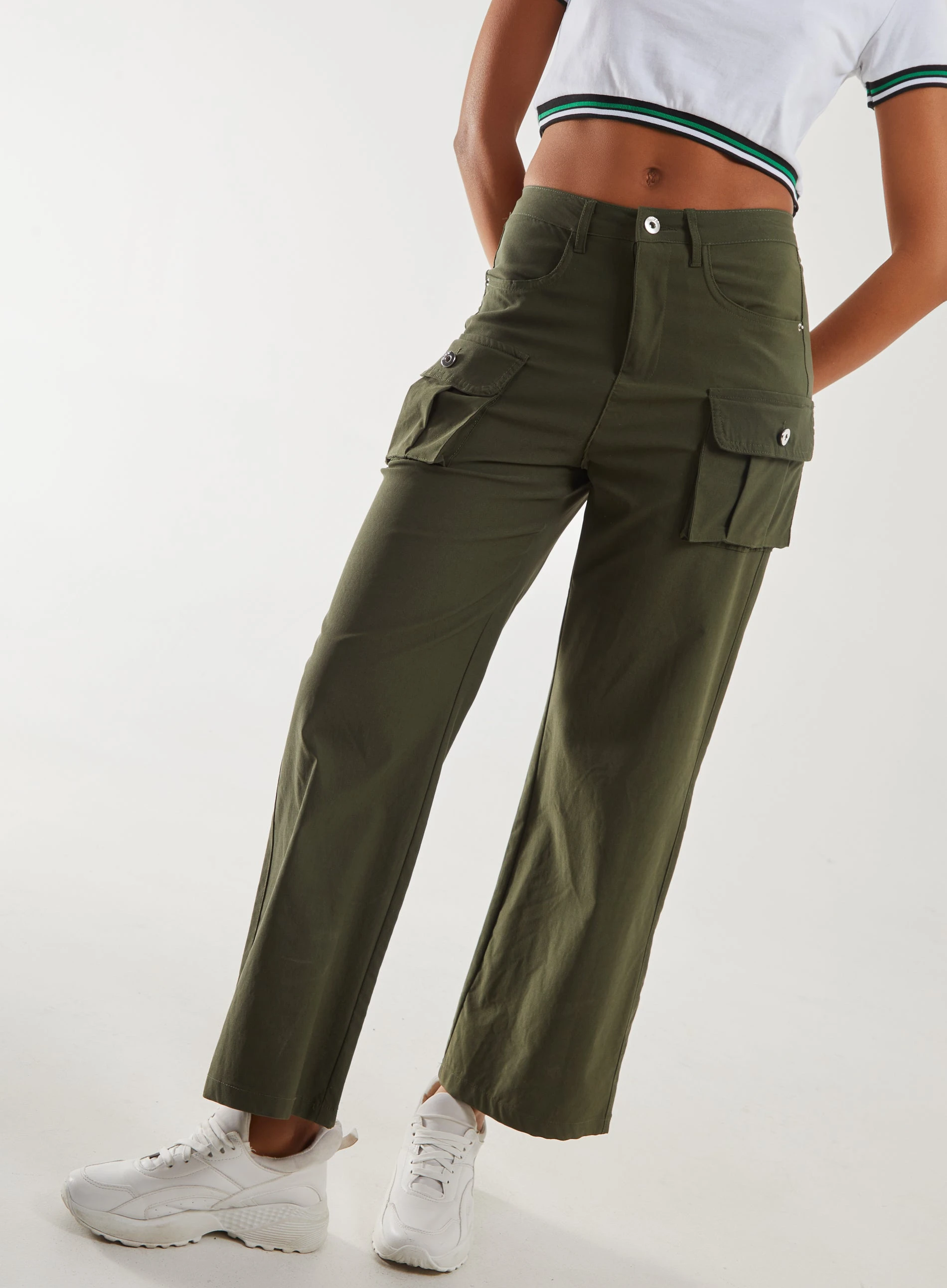 Oversized Pocket Wide Leg Cargo Trousers KHAKI