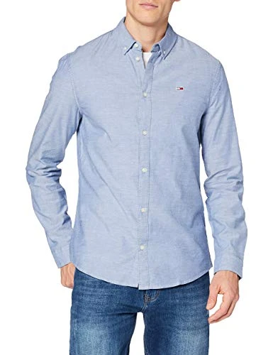 - Oxford Mens Long SleeTwilight Navye Shirt -  Mens Shirt - Slim Stretch - Button Down - Organic Cot