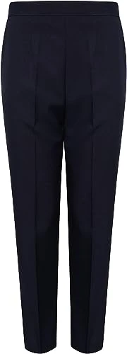 Pack of 2 Black Trousers Women, Plain Formal Ladies Work Trousers, Navy Nurse Scrubs, Pull on Elasti