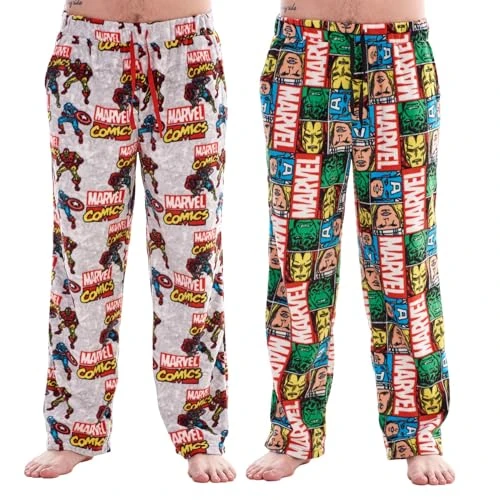 Pack of 2 Lounge Pants - Official Licensed Designs - Supersoft Fleece Pyjama Trouser Bottoms Night Wear (Marvel Comics Pack - 2XL)